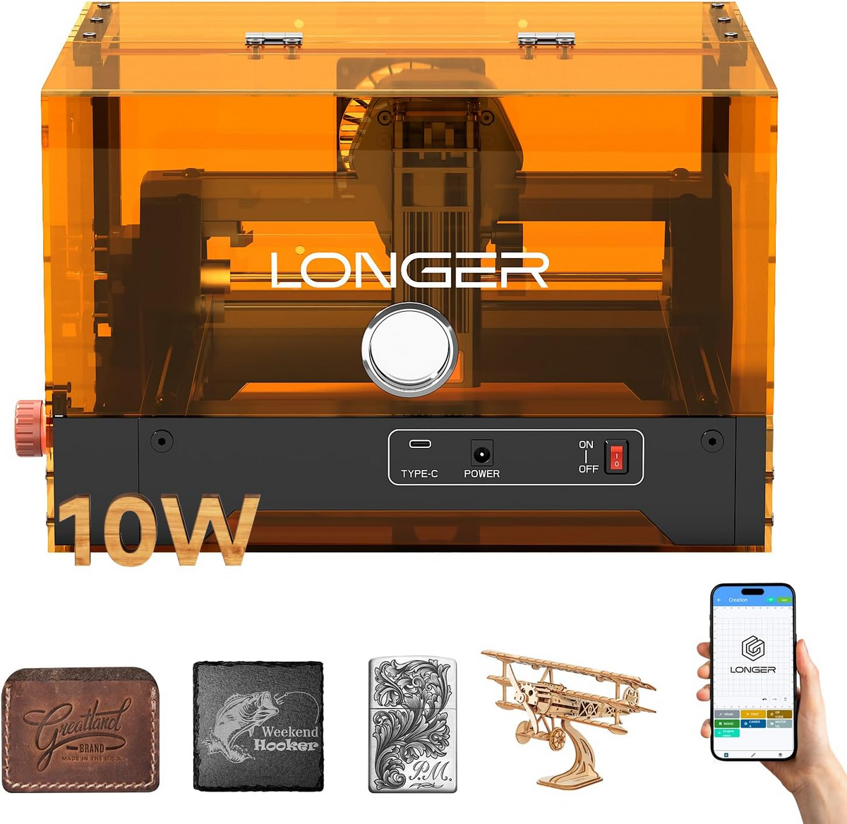 LONGER Ray5 miniS Laser Engraver,0.01mm Ultra-Precision Laser Cutter and Engraver Machine for Wood, Metal, Glass & Leather, Class 1 Safety, WiFi & APP Control for DIY Crafts & Small Business（10W）