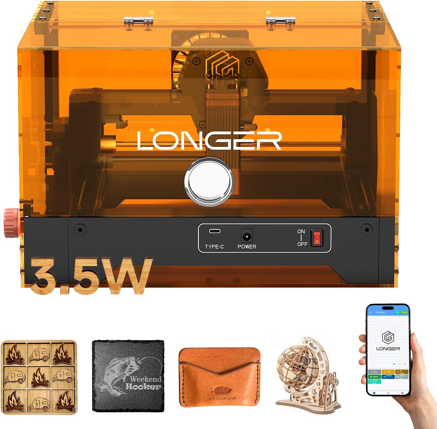 LONGER Ray5 miniS Laser Engraver,0.01mm Ultra-Precision Laser Cutter and Engraver Machine for Wood, Metal, Glass & Leather, Class 1 Safety, WiFi & APP Control for DIY Crafts & Small Business（3.5W）