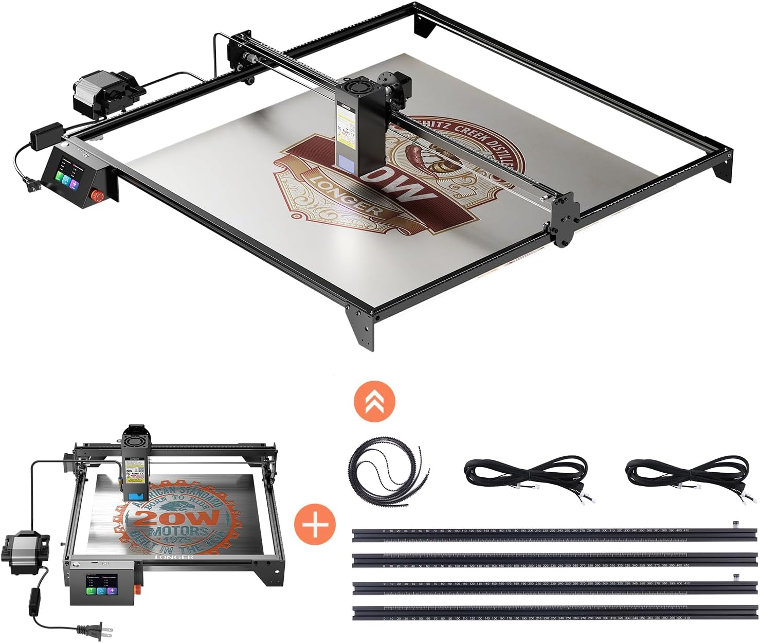 LONGER RAY5 20W Laser Engraver Bundle, Three-in-One Laser Engraving Machine with Air Assist & XY-Axis Extension, 33.4"x32" Maximum Work Area, for Metal, Acrylic, Wood, Glass, Leather.