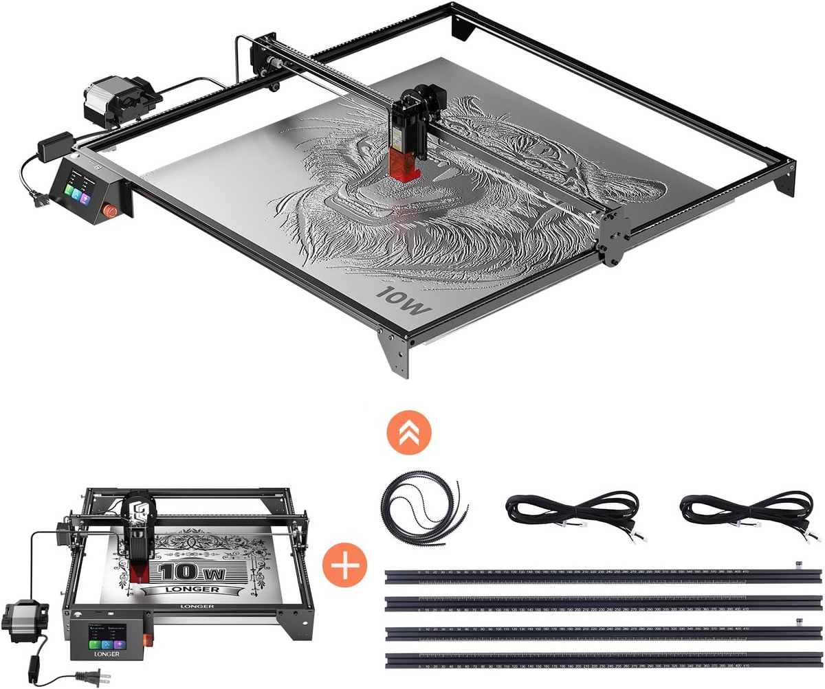 LONGER RAY5 10W Laser Engraver Bundle, Three-in-One Laser Engraving, with Air Assist & XY-Axis Extension, 3.5